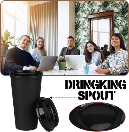 24 Pack Reusable Coffee Cups with Lids 16 oz To Go Travel Cups with Lids Travel Mugs Plastic Tumblers Reusable Coffee Tumblers for Hot and Cold Drinks, Black