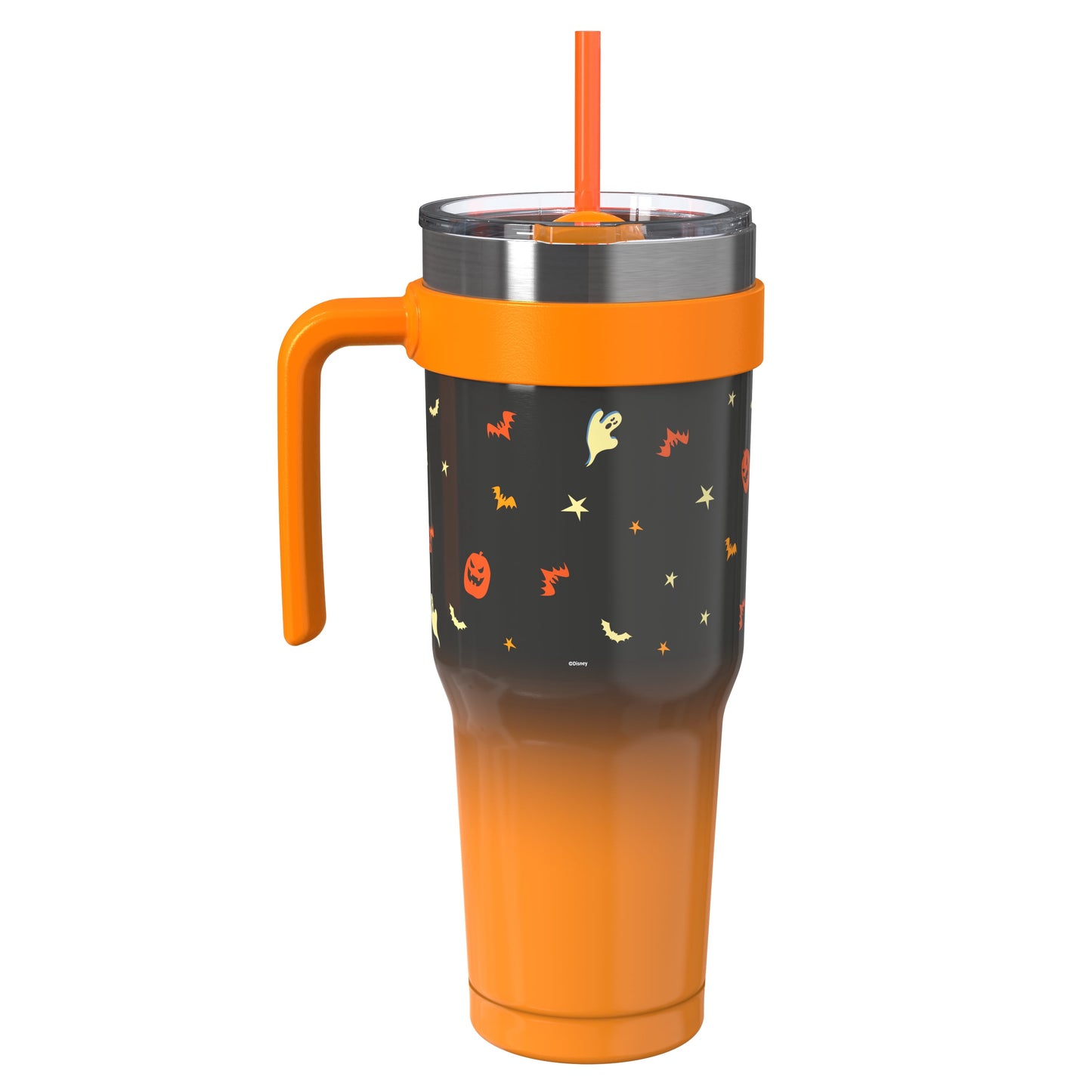 Zak Designs 40oz Stitch Halloween Straw Handle Tumbler, Double Wall Vacuum Insulated Stainless Steel Waverly Tumbler with Durable Plastic Straw, Travel Straw Tumbler with Handle, Ombre