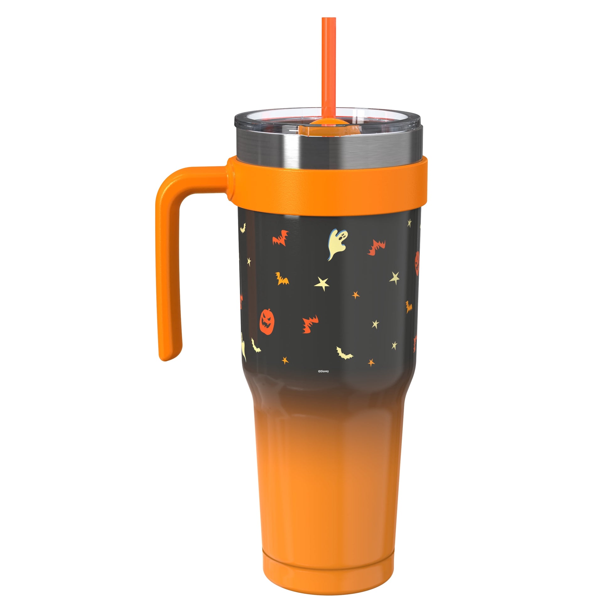 Zak Designs 40oz Stitch Halloween Straw Handle Tumbler, Double Wall Vacuum Insulated Stainless Steel Waverly Tumbler with Durable Plastic Straw, Travel Straw Tumbler with Handle, Ombre