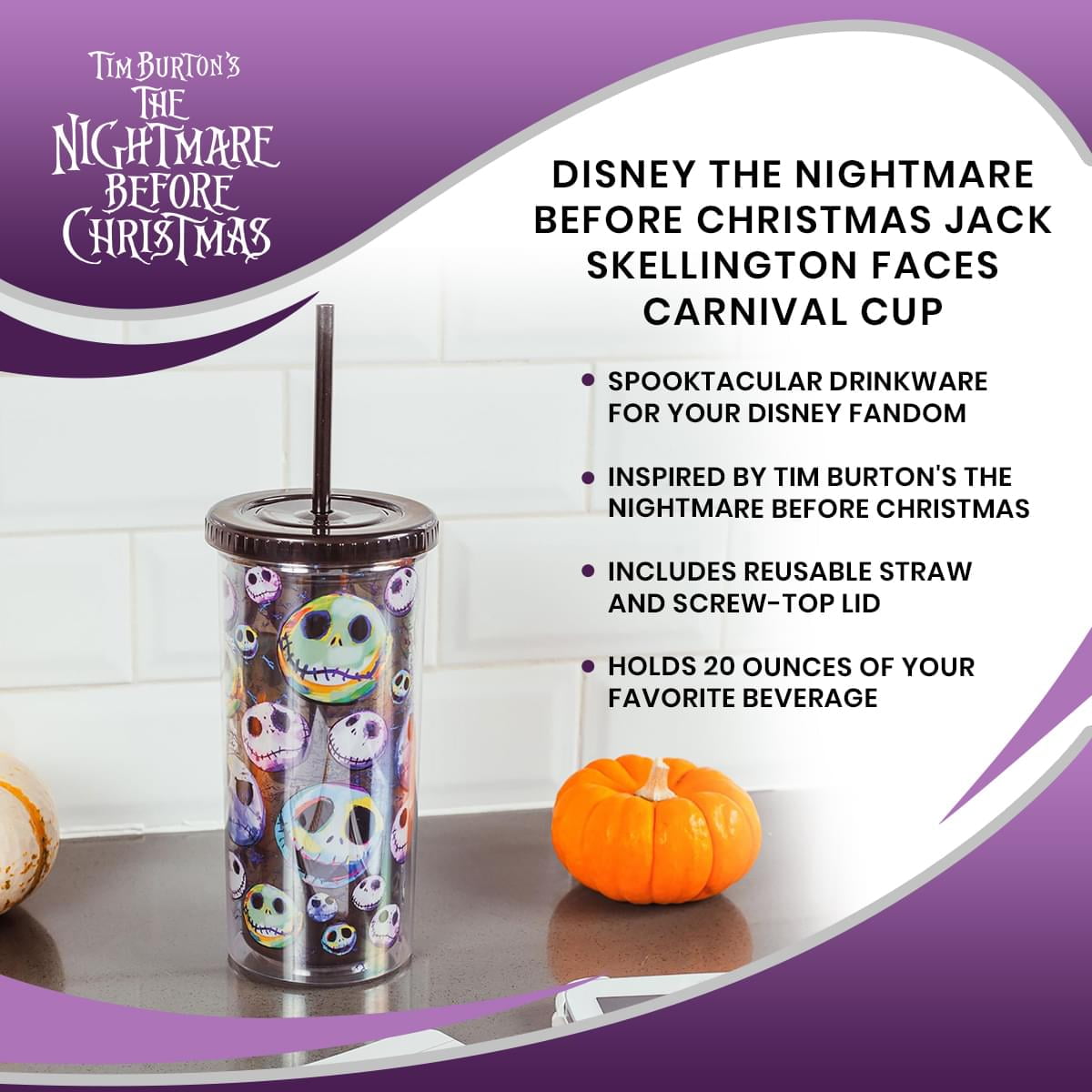 Disney The Nightmare Before Christmas Jack Skellington Faces Carnival Cup
