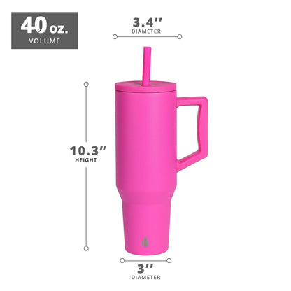 Elemental Commuter 40 oz Tumbler with Handle and Straw Lid | Travel Coffee Mug Spill Resistant | Insulated Cup Stainless Steel Tumblers for Water, Smoothies, Milkshake and More | Hot Pink