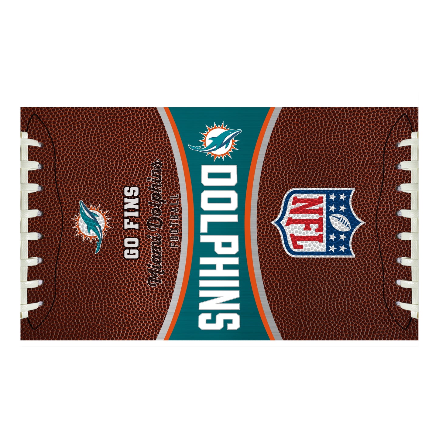Miami Dolphins 32 ounce vacuum insulated stainless steel tumbler with Gameball graphic