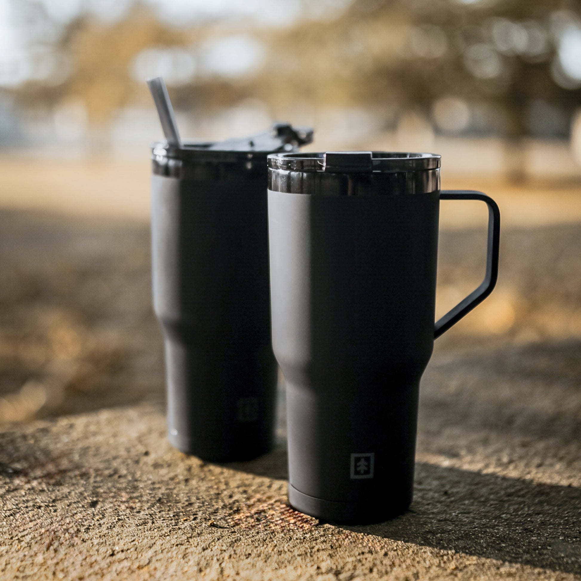 Swiss Tech 30oz black triple wall stainless steel tumbler 2-pack with handle & leakproof lid