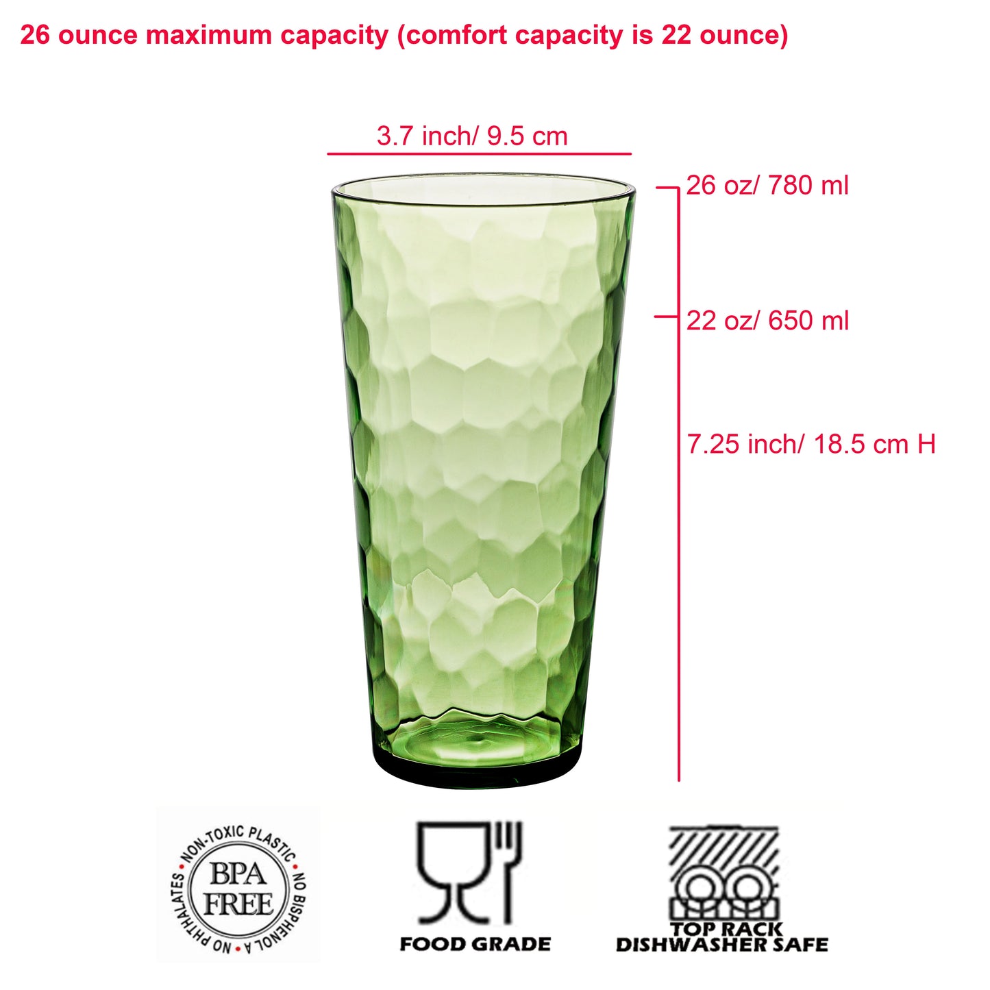 KX-Ware Hammered 26-Ounce Plastic Tumbler Acrylic Highball Drinking Glasses,  Set of 8 Mutlicolor