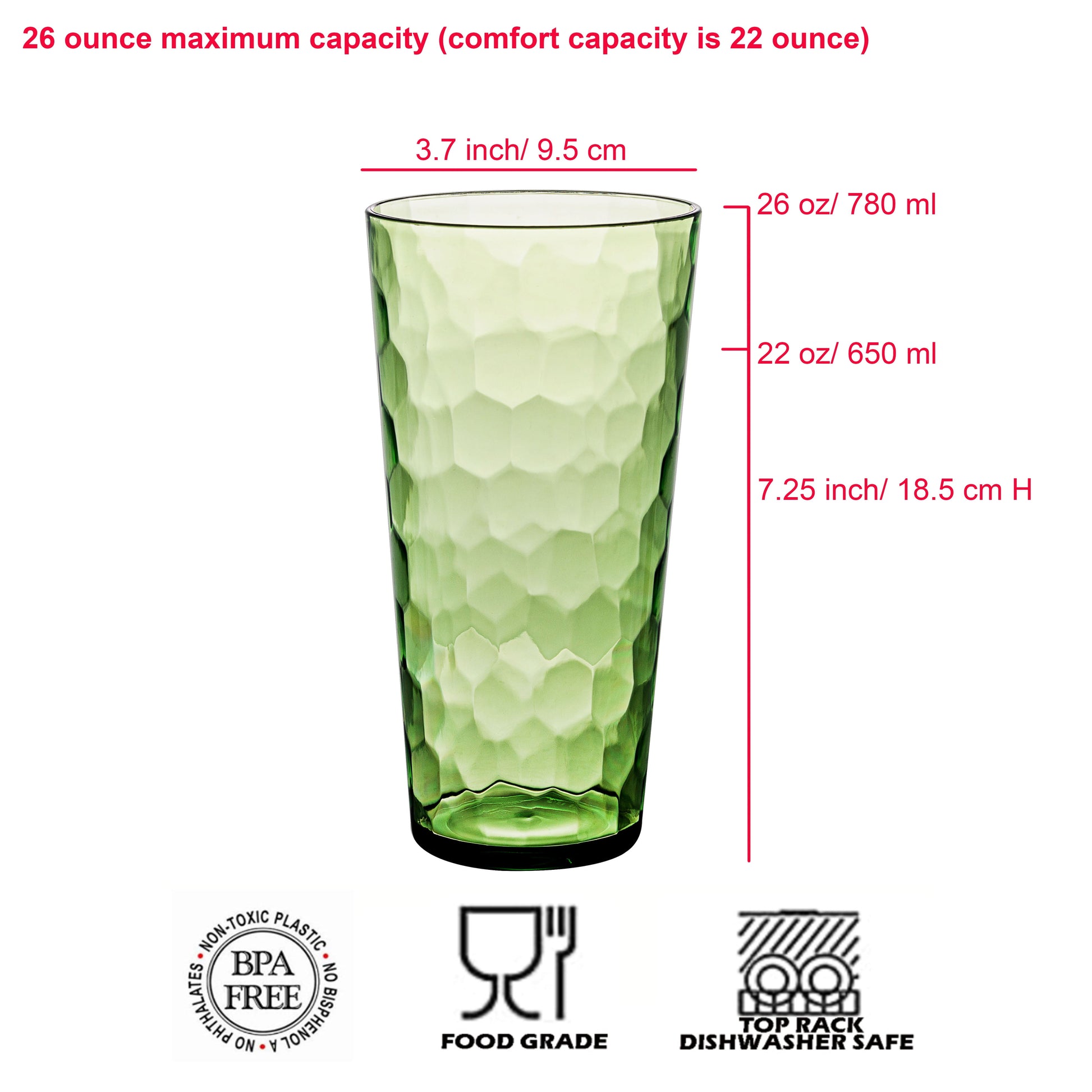 KX-Ware Hammered 26-Ounce Plastic Tumbler Acrylic Highball Drinking Glasses,  Set of 8 Mutlicolor