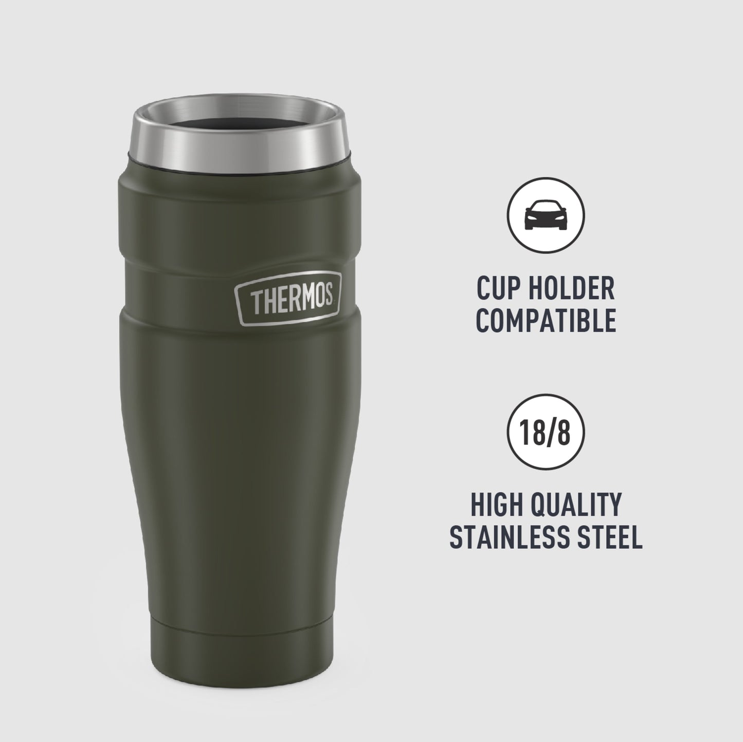 Thermos Stainless King Vacuum Insulated Stainless Steel Tumbler, 16oz, Matte Army Green
