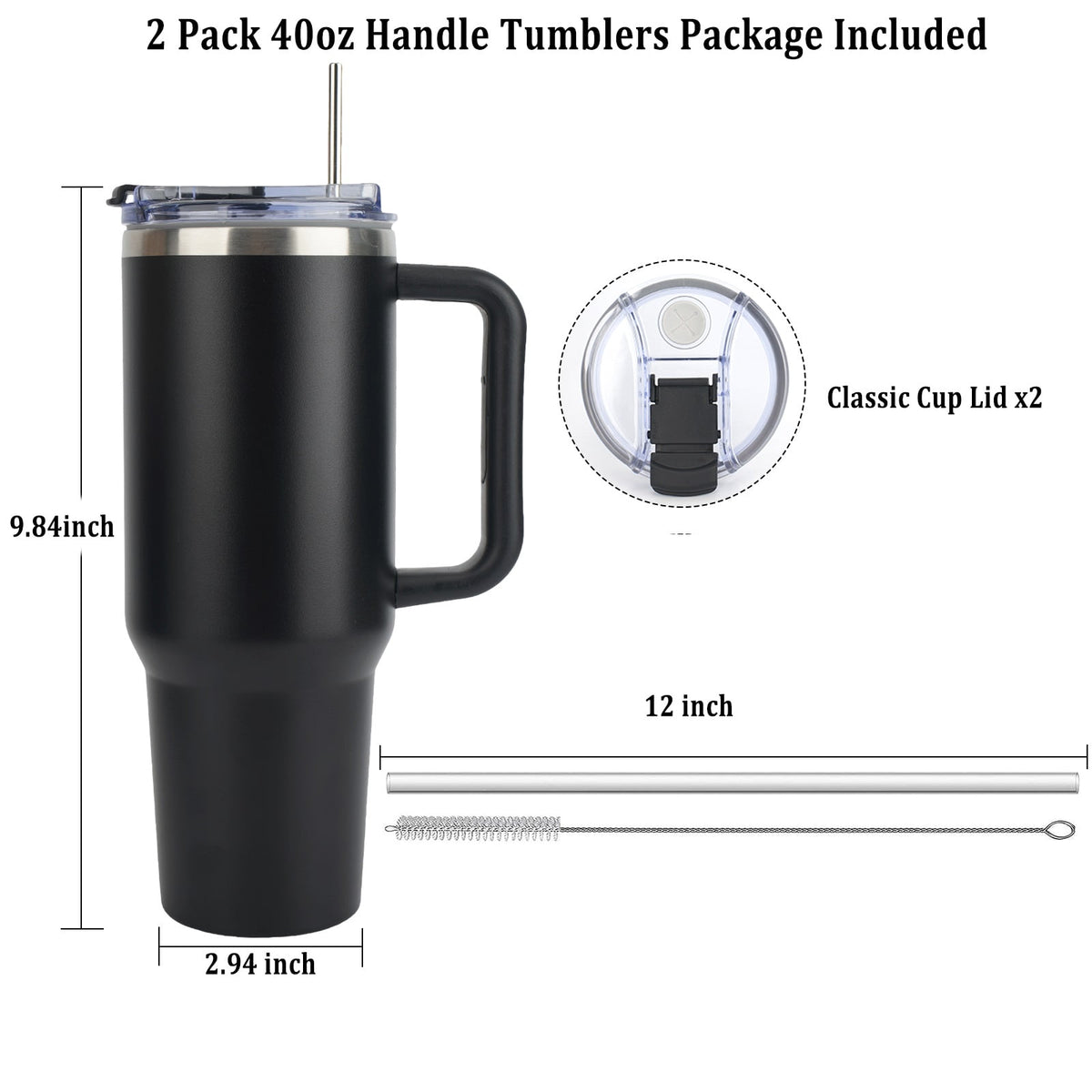 AYAOQIANG 40 oz Tumbler with Handle and Straw Lid Insulated Tumblers Cups with Lids Straws Double Wall Vacuum Leak Proof Stainless Steel 40oz Tumbler Travel Mug Gifts for Men or Women