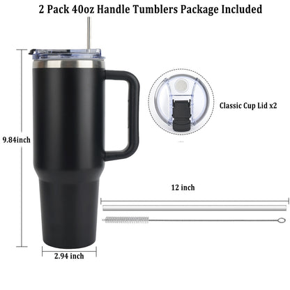AYAOQIANG 40 oz Tumbler with Handle and Straw Lid Insulated Tumblers Cups with Lids Straws Double Wall Vacuum Leak Proof Stainless Steel 40oz Tumbler Travel Mug Gifts for Men or Women